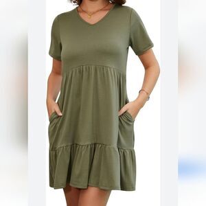 Hot Touch Green Ruffled Flutter Sleeve V-Neck Midi Sundress